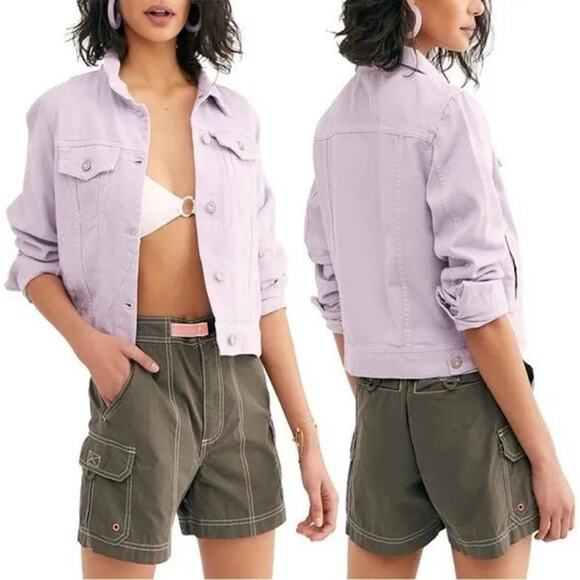 Free People Rumors Denim Jean Jacket Lilac Lavender 100% Cotton XS - Picture 7 of 7